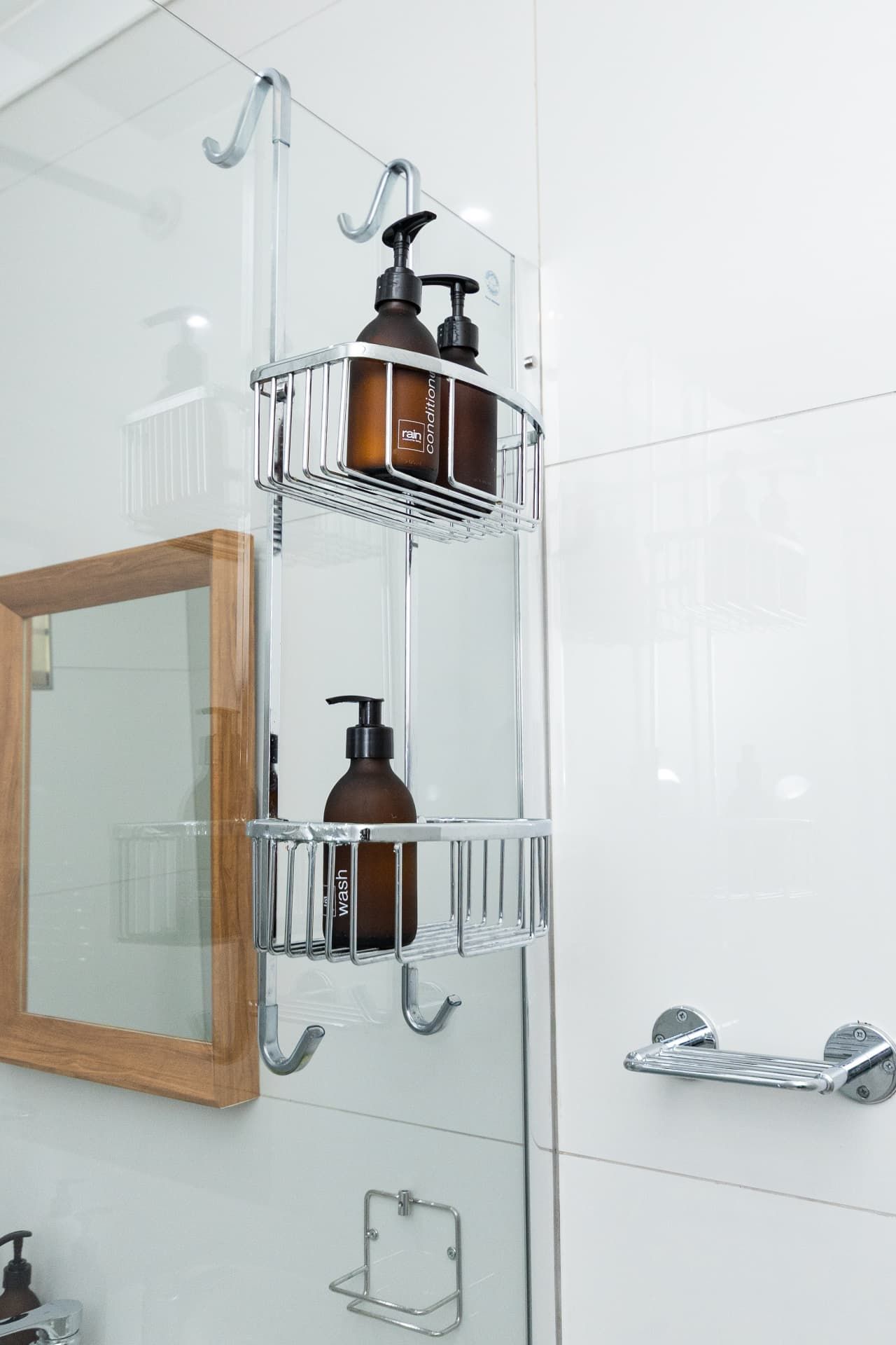 Shower caddy with bath amenities